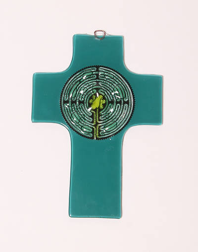 Picture of Stain Glass Labyrinth Cross Green