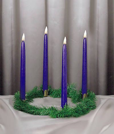 Picture of Advent Wreath With 4 Blue Candles Evergreen Trim