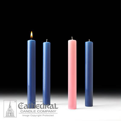 Cathedral 51% Beeswax Advent Candle Set 12" X 1-1/2" - 3 Sarum Blue, 1 Rose