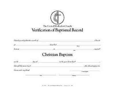 Picture of The United Methodist Church Verification of Baptismal Record (Pkg of 12)