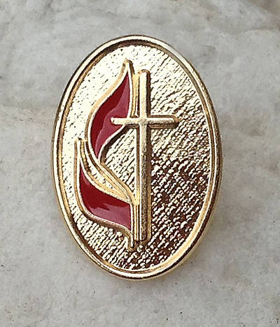 UM Cross & Flame Oval Lapel Pin - Gold Plated
