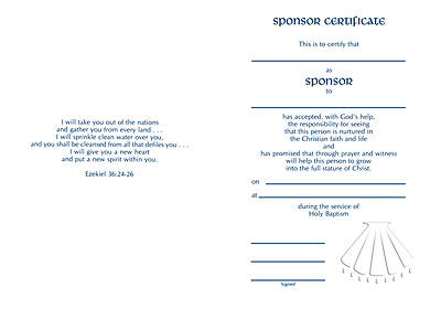 Picture of Embossed Sponsor/Godparent Certificate #8166 [Pack of 12 w/envelope]
