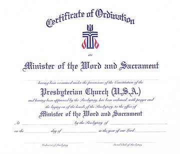 Picture of Certificate Ordination Minister of Word