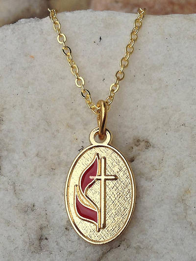 Gold Oval UM Cross & Flame Necklace