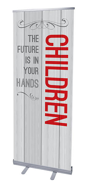 Picture of Painted Wood Children's Area RollUp Banner with Stand