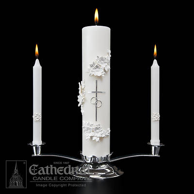 Holy Matrimony Candle Ensemble - Silver and White
