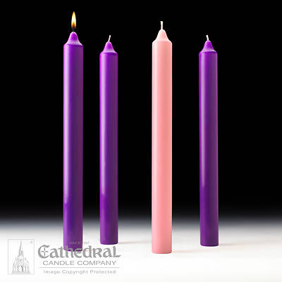 Cathedral Advent Candle Set 16" X 1-1/2" - 3 Purple, 1 Rose