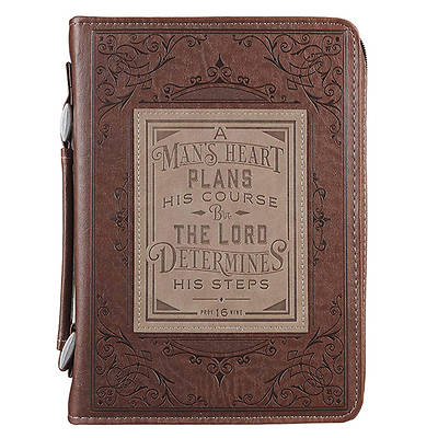 Picture of Bible Cover Luxleather a Man's Heart Proverbs 16:9 Large