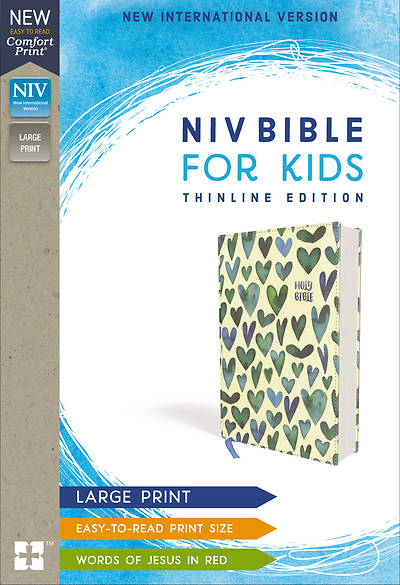 Picture of NIV Bible for Kids, Large Print, Cloth over Board, Turquoise Hearts, Red Letter Edition, Comfort Print: Thinline Edition