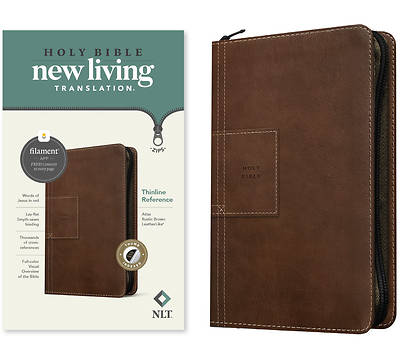 Picture of NLT Thinline Reference Zipper Bible, Filament Enabled Edition (Leatherlike, Atlas Rustic Brown, Indexed)