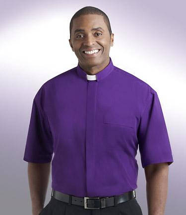 Picture of Men's Short Sleeve Tab Collar Clergy Shirt Purple 16 1/2