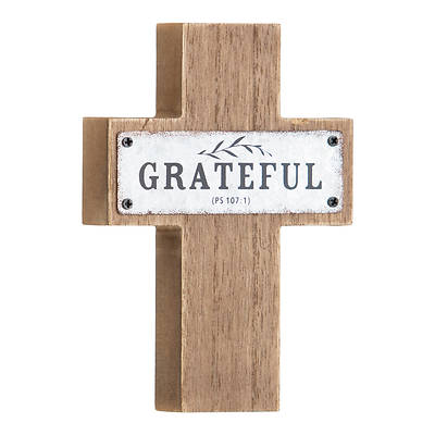 Picture of Grateful MDF Wood and Metal Cross 5.5"