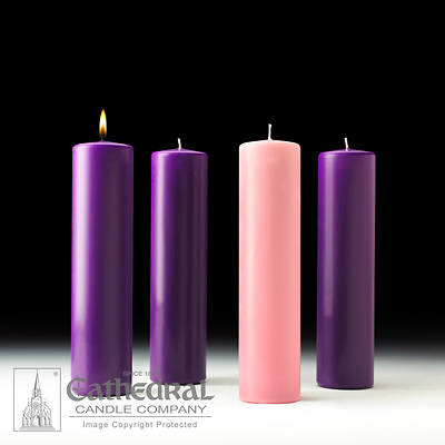 Cathedral Advent 12" x 3" Pillar Candles - 3 Purple, 1 Pink