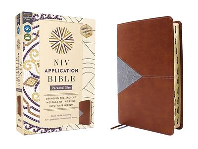 Picture of NIV Application Bible, Personal Size, Leathersoft, Brown/Blue, Red Letter, Thumb Indexed, Comfort Print