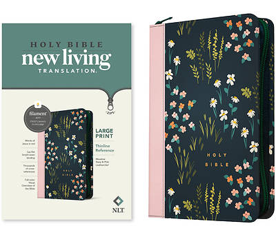 Picture of NLT Large Print Thinline Reference Zipper Bible, Filament Enabled Edition (Leatherlike, Meadow Navy & Pink )
