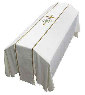 Picture of Ivory Liberty with Cross & Lillies Small Funeral Pall 7' X 5
