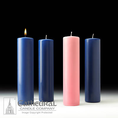 Cathedral Advent 12" x 3" Pillar Candles - 3 Sarum Blue, 1 Pink