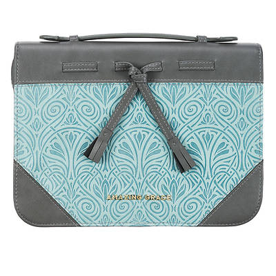 Bible Cover Large Gray & Turquoise Amazing Grace