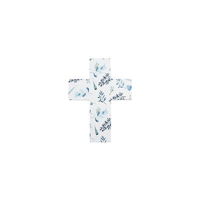 Picture of Mini Easel Floral Cross White With Blue Flowers