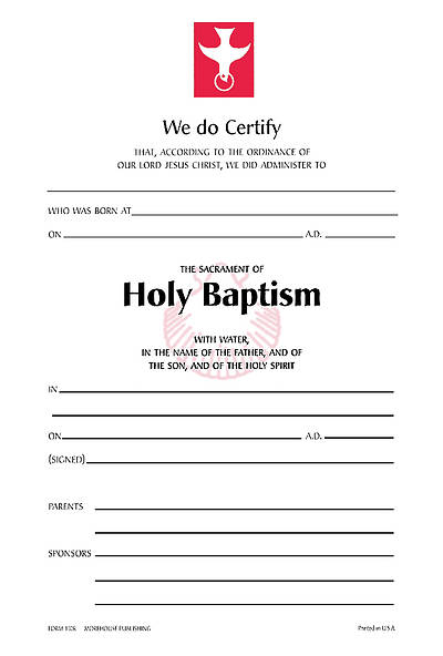 Picture of Baptism Certificate [Package of 25 w/ Envelope]