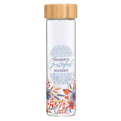 Picture of Water Bottle Glass with Sleeve Give Thanks