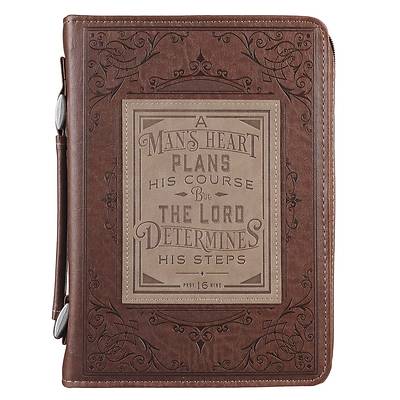 Bible Cover Extra Large Classic Brown a Man's Heart - Proverbs 16