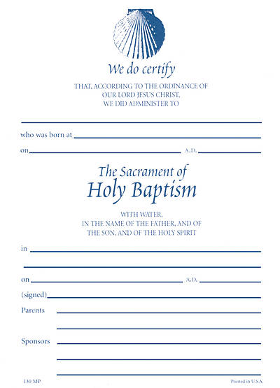 Picture of #130 Shell Baptismal Certificate [Pack of 25 w/Envelopes]