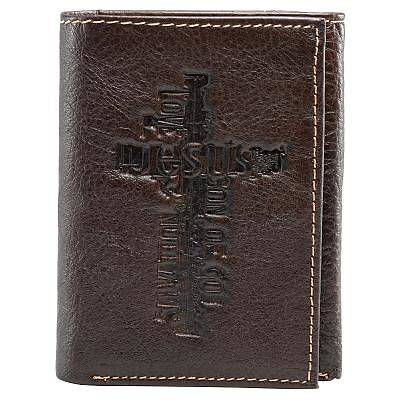 Picture of Wallet Jesus Cross Imprint Leather Dark Brown