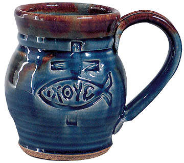 Picture of Ichthus Barrel Shaped Ceramic Mug - Blue