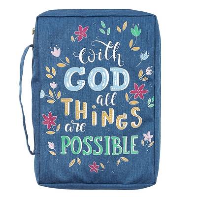 Bible Cover Canvas Medium Navy with God All Things Matthew 19