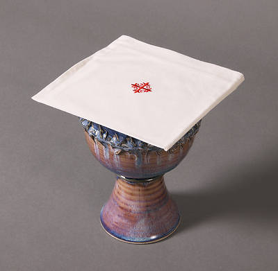 Picture of Cambric Linen Chalice Pall with Red Cross and Vine - Pack of 3