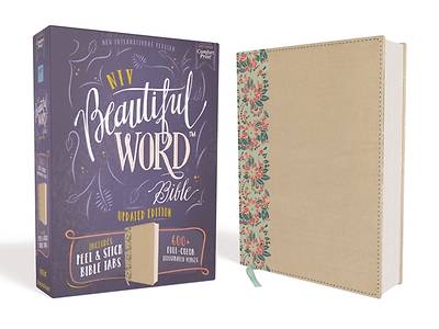 NIV, Beautiful Word Bible, Updated Edition, Peel/Stick Bible Tabs, Leathersoft Over Board, Gold/Floral, Red Letter, Comfort Print