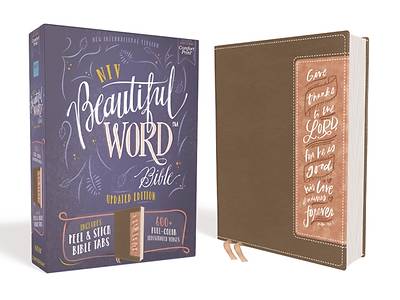 NIV Beautiful Word Bible, Updated Edition, Peel/Stick Bible Tabs, Leathersoft, Brown/Pink, Red Letter, Comfort Print