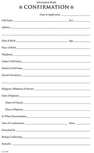 Confirmation Information Form Download