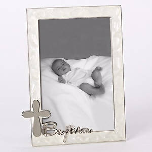 Ceramic Baptism Photo Frame With Cross