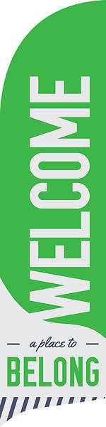 Welcome A Place to Belong Green Flag Banner