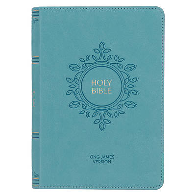 KJV Holy Bible, Compact Large Print Faux Leather Red Letter Edition Ribbon Marker, King James Version, Aqua Blue