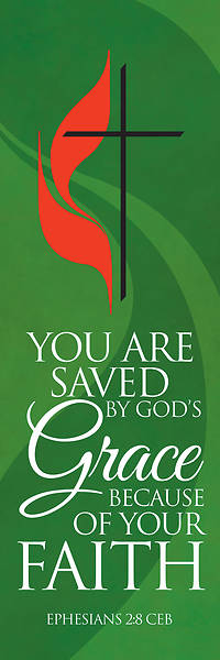 Picture of Cross and Flame Saved By Grace 18" x 5' Banner