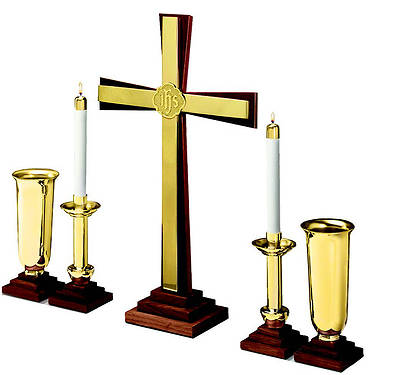 Picture of Solid Walnut and Brass Altarware Set