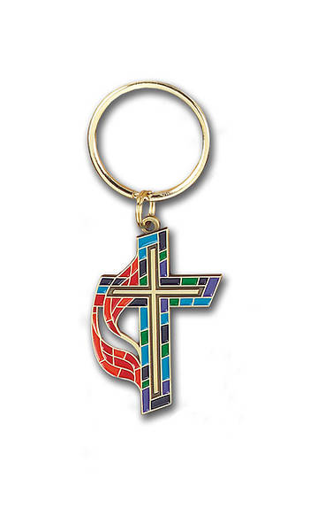 United Methodist Stained Glass Enameled Cross Key Ring