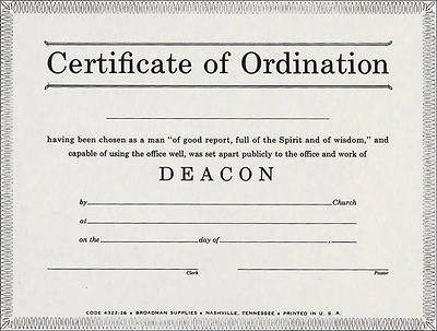 Picture of Certificate Deacon Ordination Billfold Size (Pkg of 6)