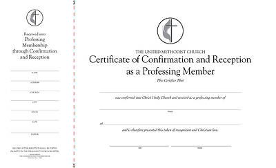 United Methodist Confirmation and Reception as a Professing Member Flat Certificate (Pkg of 26)