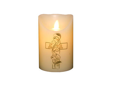Picture of Marvelous Lights Ivory Flameless Candle  W/Cross 3.25" x 5"
