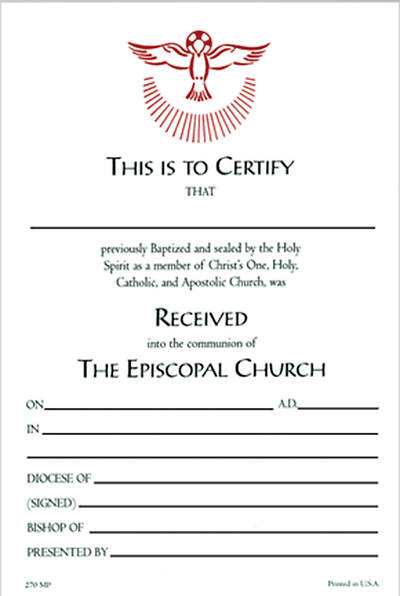 Picture of 270 Reception Certificate [PACK OF 25 W/ENVELOPE]