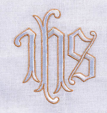 Picture of Communion Table Cover with IHS Embroidery Outlined in Gold Pure Linen 50 x 86