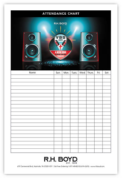 Picture of Vacation Bible School VBS 2021 A New Song The Message in Our Music Attendance Chart