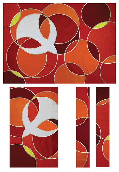 Picture of Circle and Dove Red Dupioni 3-Piece Parament Set