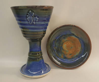 Earthenware Chalice and Paten Set, Dark Blue