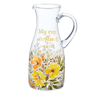 Picture of Glass Serving Pitcher with Handle - My Cup Overflows - Psalm 23