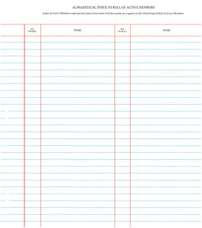 Picture of Westminister Church Register Binder Sheets - Alphabetical Index To Roll of Active Members